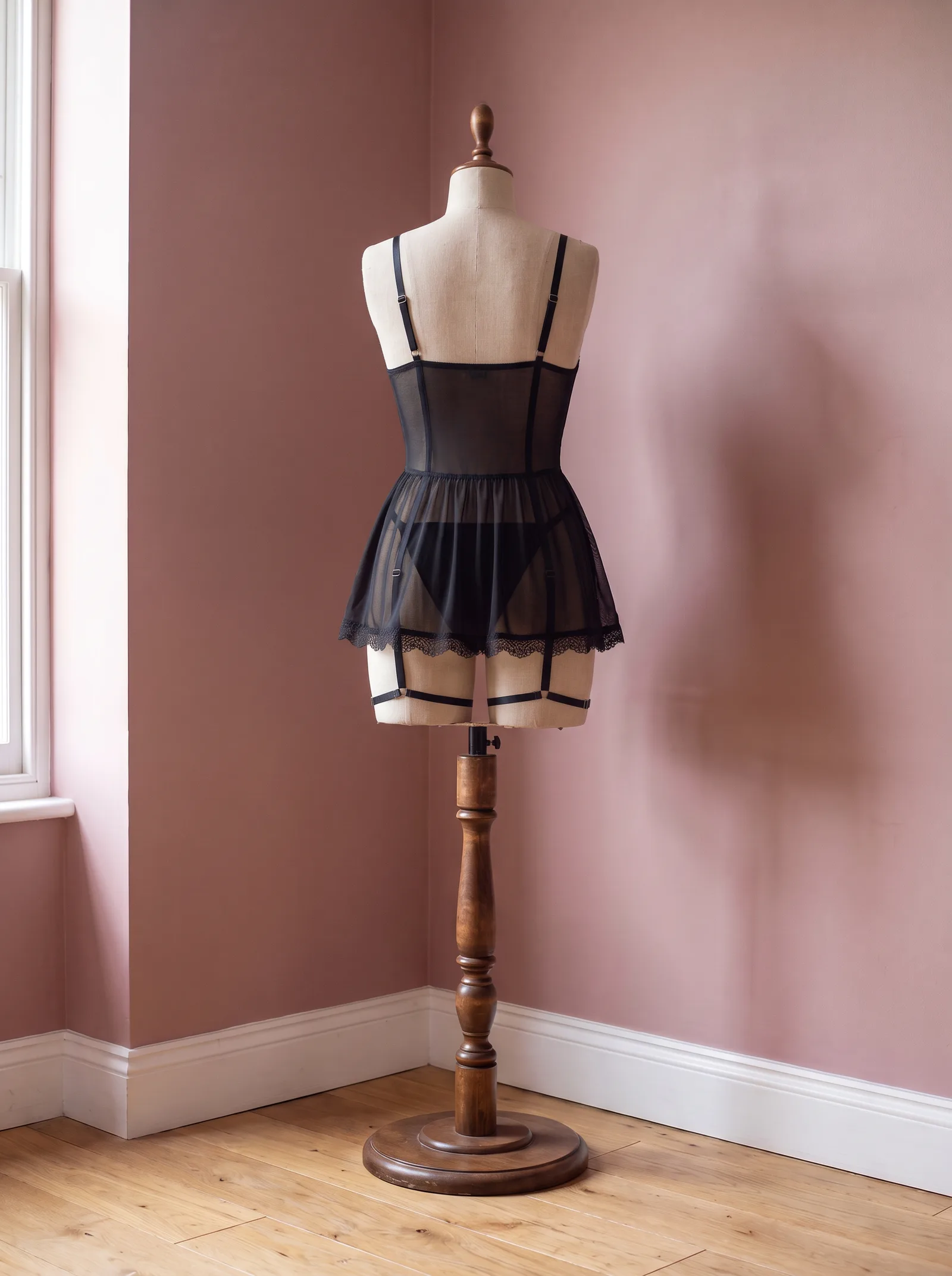 Siyah Korse Babydoll (Bacak Jartiyerli)