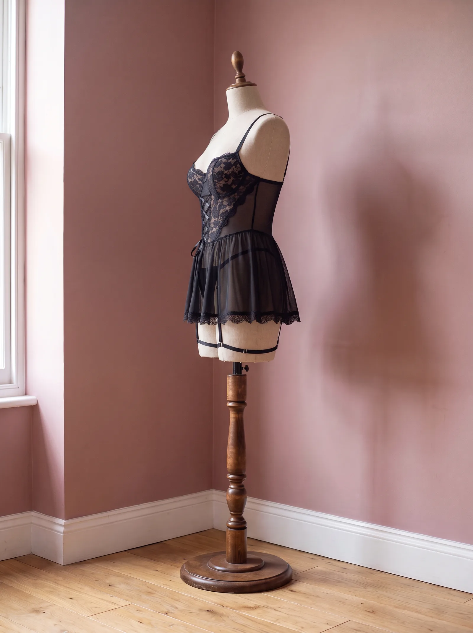 Siyah Korse Babydoll (Bacak Jartiyerli)