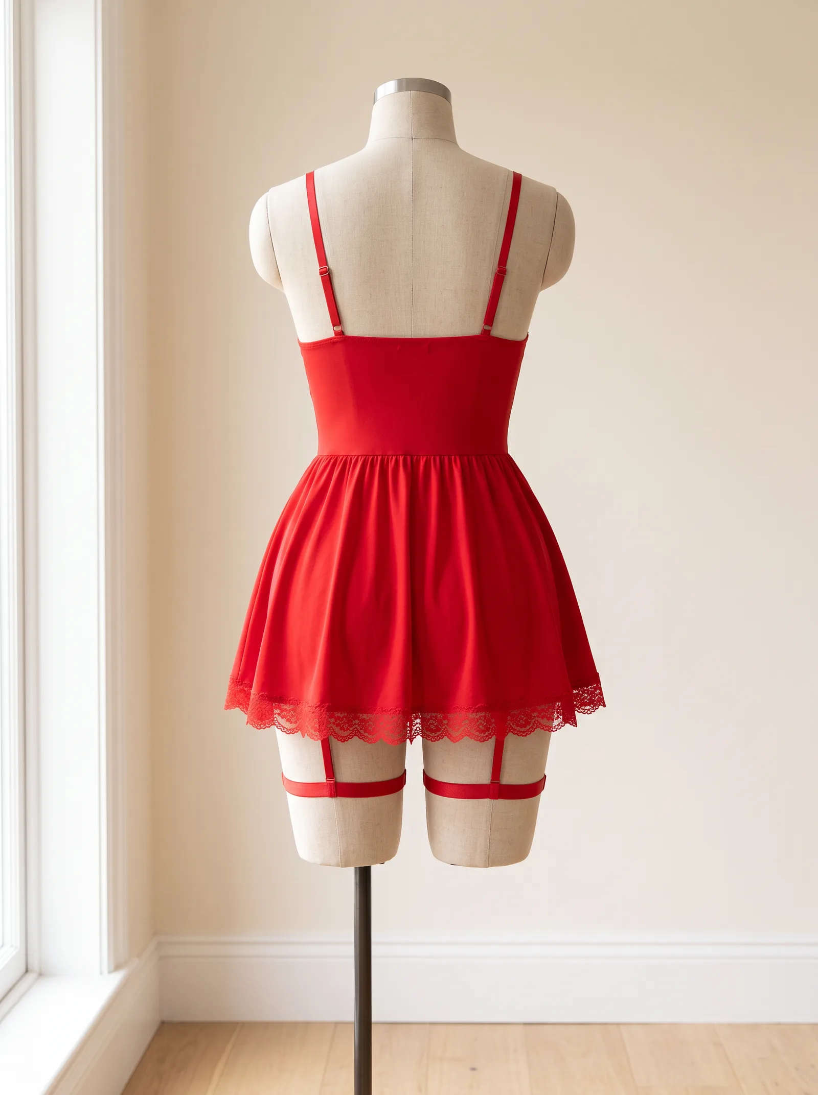 Kırmızı Korse Babydoll (Bacak Jartiyerli)