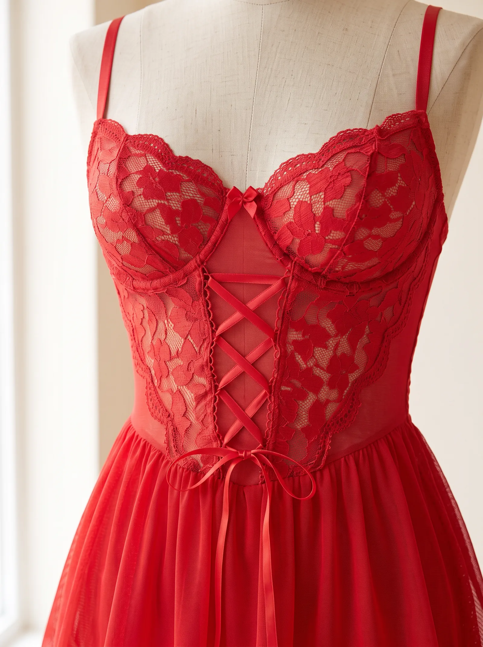 Kırmızı Korse Babydoll (Bacak Jartiyerli)