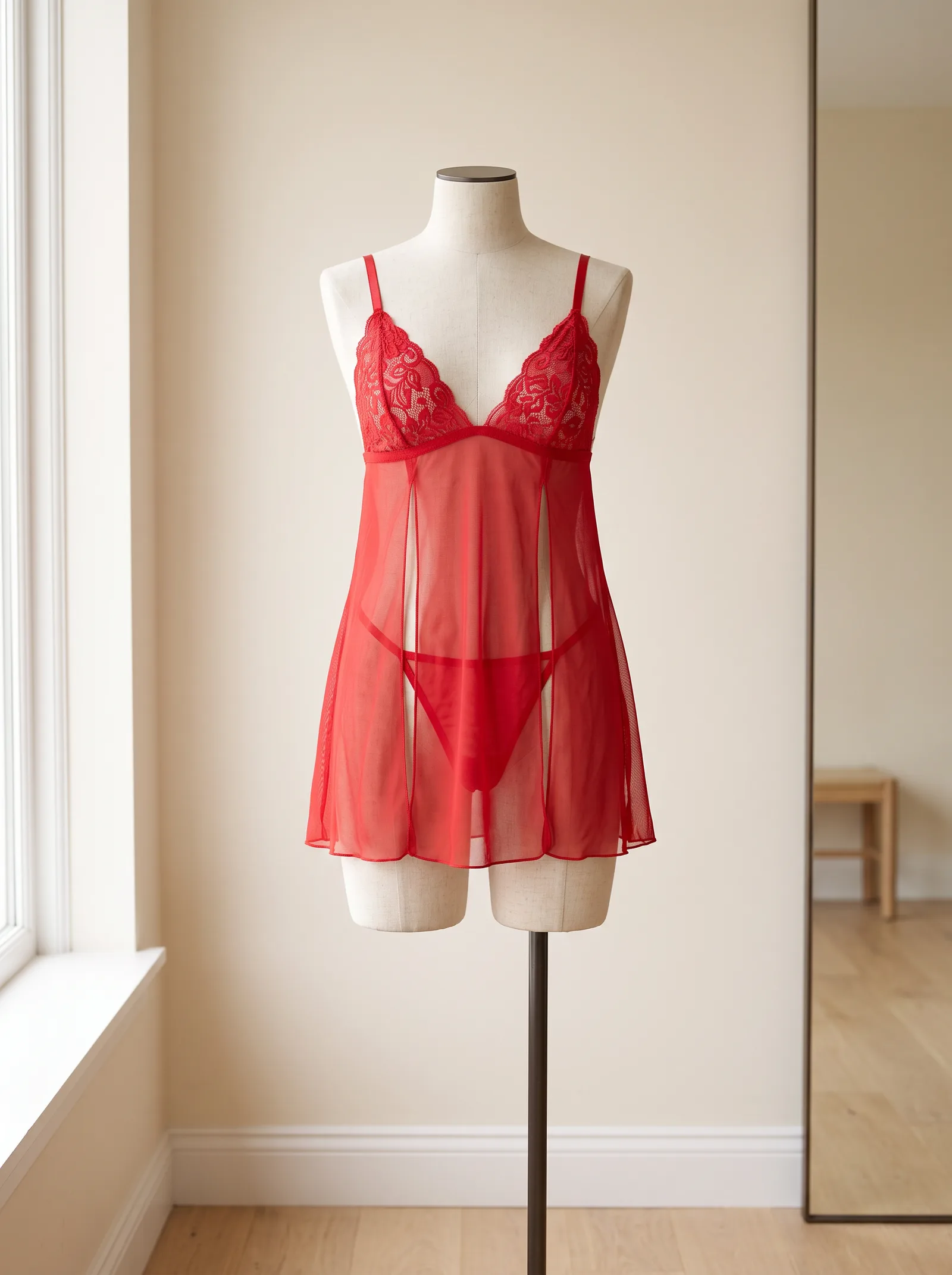 Kırmızı Babydoll + Tanga