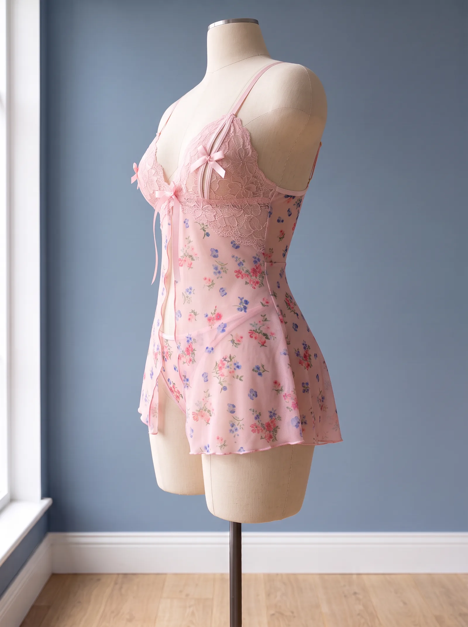 Pembe Çiçekli Babydoll + Külot